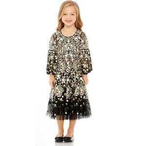 Mac Duggal Girls Dress Size 2 Pageant Heavily Embroidered Black Pink Floral 3153
